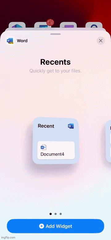 Select a size for the Recent Files widget for Microsoft 365 apps on your iOS device