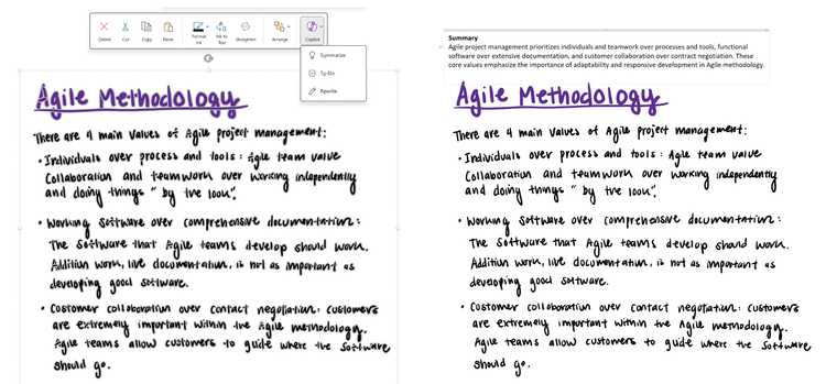 Access Copilot from the ink canvas in OneNote