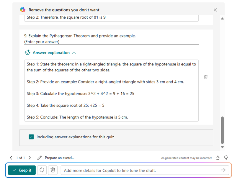 Quiz draft with answer explanations