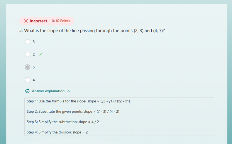 Check result with answer explanations after submitting