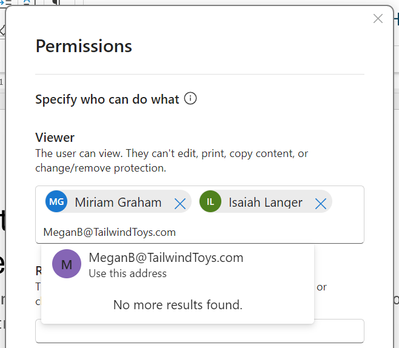 User-defined permissions dialog box in Microsoft Word showing how to add an individual by email address