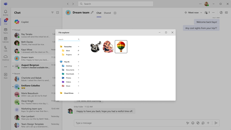 Select a custom emoji from file explorer to add to Teams