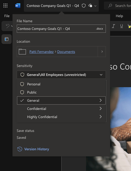 How to apply a sensitivity label in Word