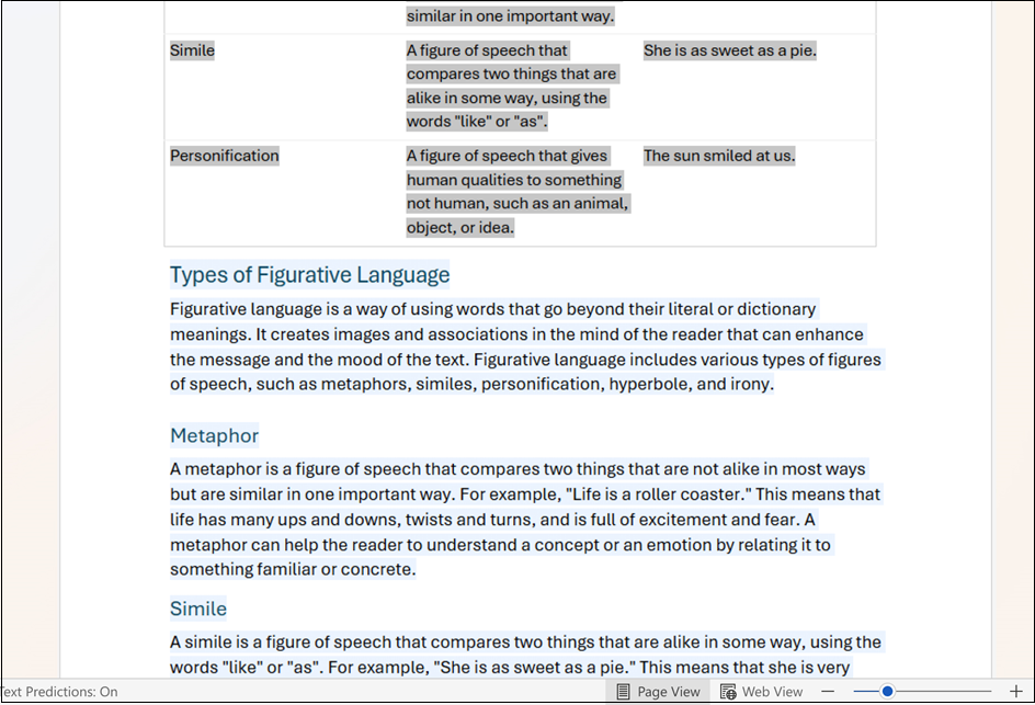 Use Draft with Copilot to change table text into body copy