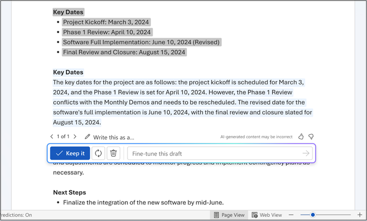 Revamp and refine selected text using Draft with Copilot in Word