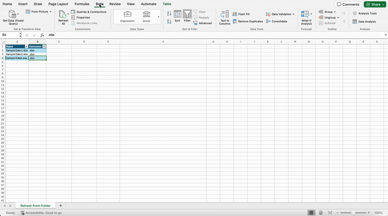 Refresh all report data in Excel for Mac