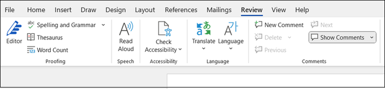 Check Accessibility button on the Review tab on ribbon in Word