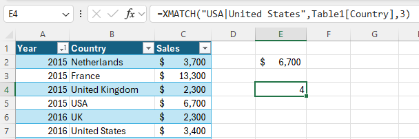 XMATCH function using a regex mode