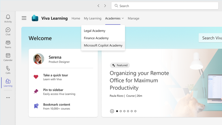 Navigate to Microsoft Copilot Academy from the dropdown menu in the Viva Learning app