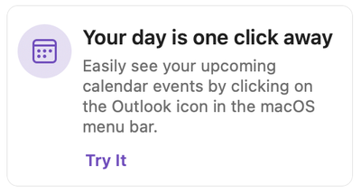 "Your day is one click away" notification in Outlook on Mac