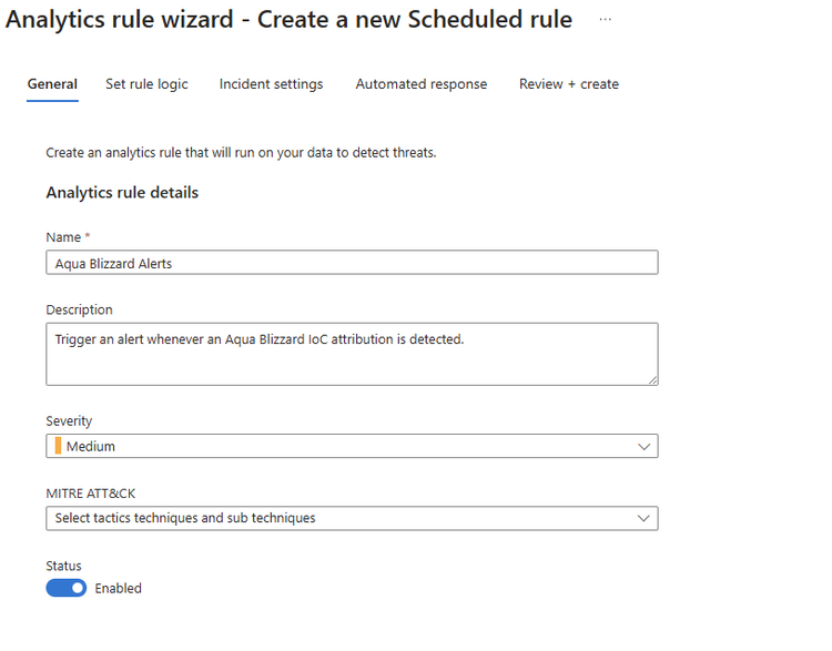 Creating a custom trigger for IoCs related to Aqua Blizzard