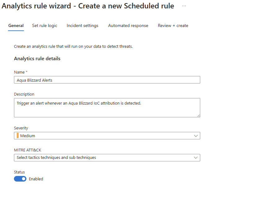 Creating a custom trigger for IoCs related to Aqua Blizzard