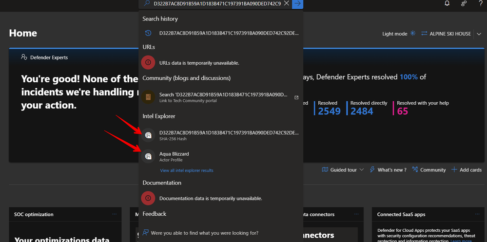 Searching on Aqua Blizzard in the global search feature