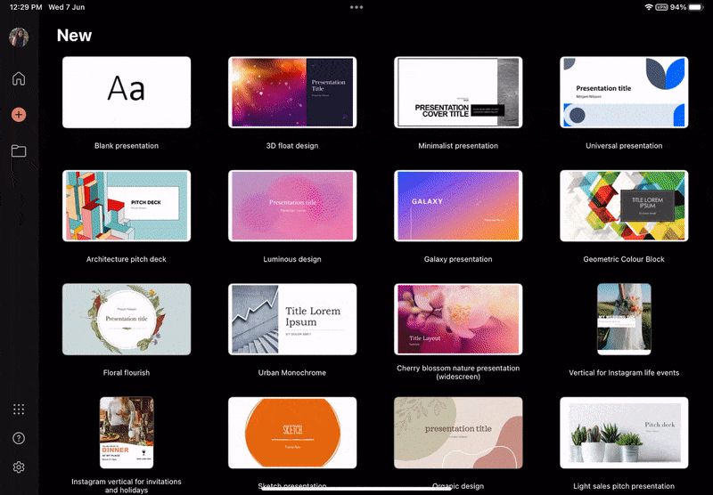 Create a presentation using a PowerPoint template on iOS