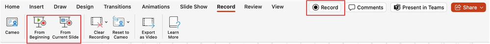 Record tab in PowerPoint for Mac
