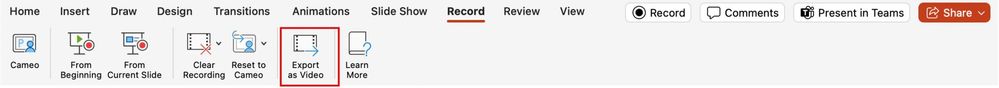 Record tab in PowerPoint for Mac