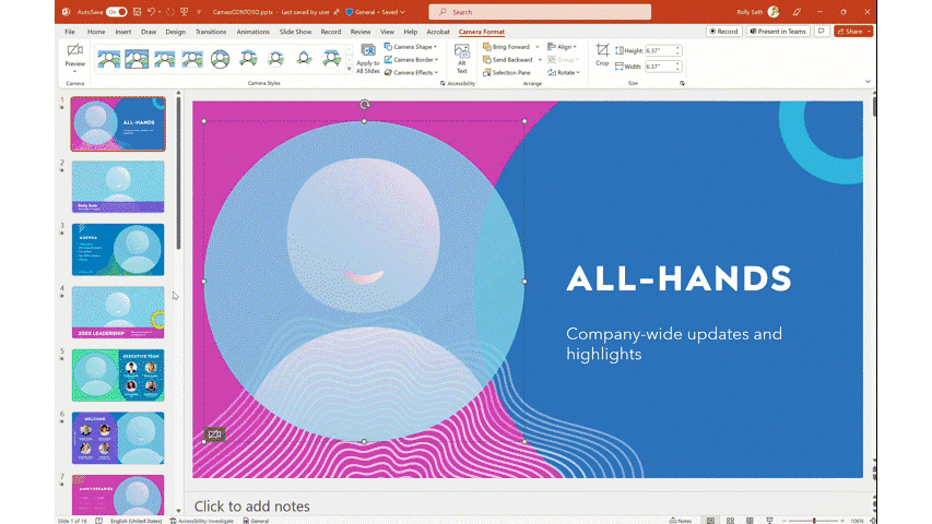 Cameo thumbnail design in PowerPoint for Windows