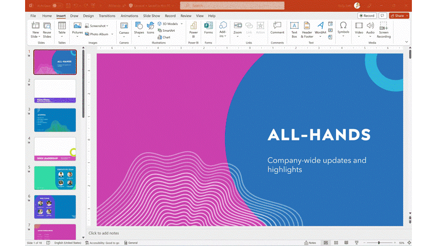 Insert > Cameo > All Slides on Windows