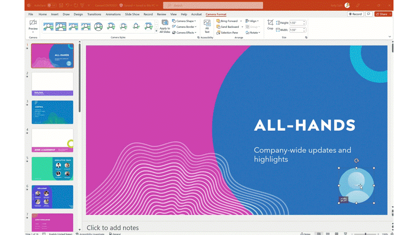 Camera Format > Apply to All Slides on Windows
