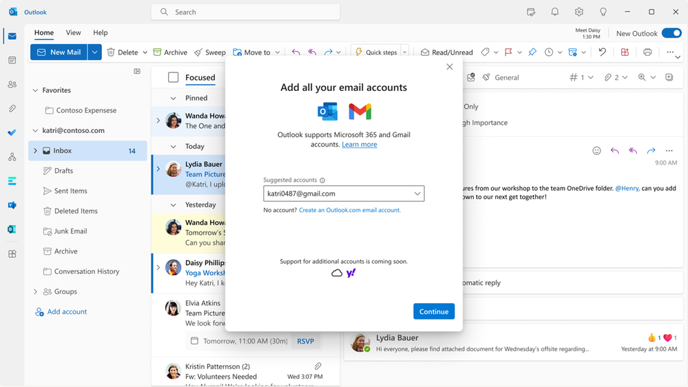 Add all your email accounts in Outlook