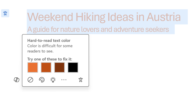 Suggested text color alternatives in Accessibility Assistant