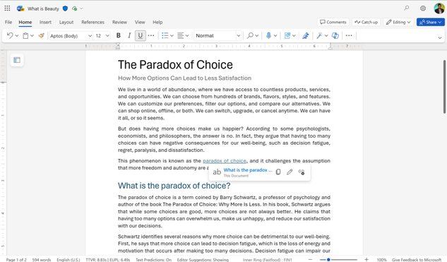 Preview of a linked heading within the document