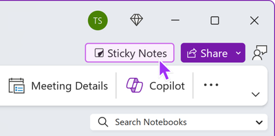 Select the Sticky Notes button on the OneNote app on Windows