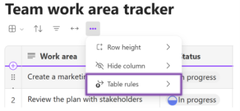 Location of Table rules within the ellipses menu