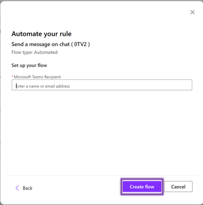 Field for adding recipients when creating a rule