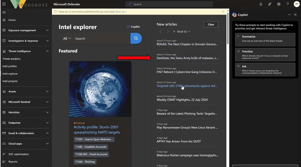 Customers can quickly peruse the threat intelligence articles published since their last login.