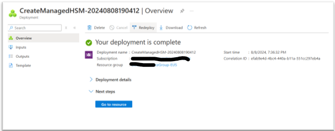 Figure 6: Azure Key Vault deployment is complete