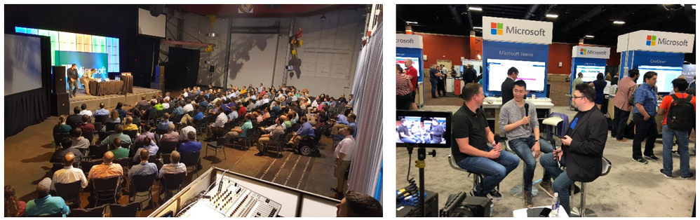 [Left] 2011 | Indianapolis, IN - Community exchange sessions from Get On The Bus tour. [Right] 2017 | Interviewing members of the OneDrive engineering team about timelines and top community feature requests.