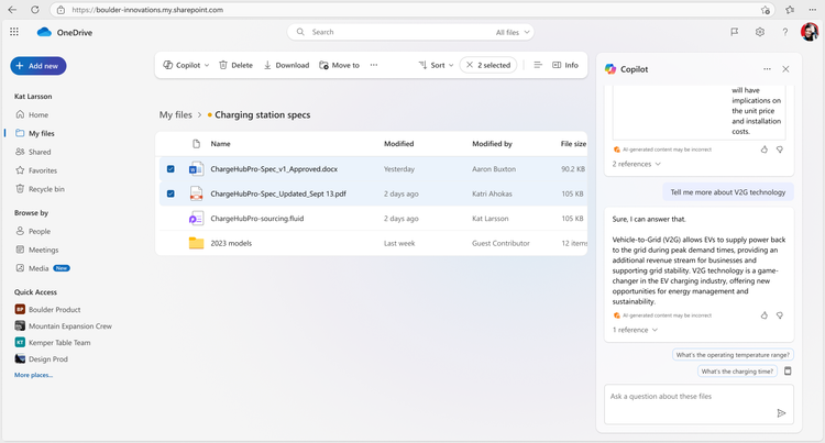 Copilot answering questions on two documents