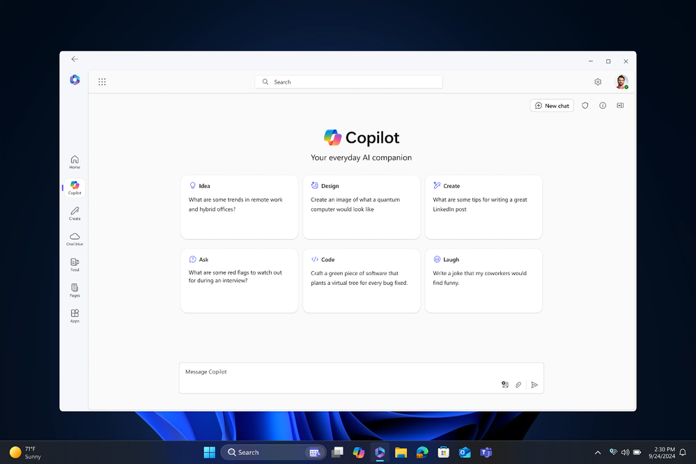 The updated entry point for Microsoft Copilot within the Microsoft 365 app