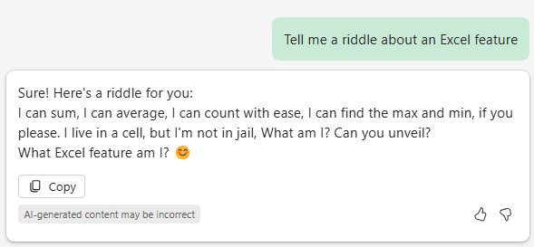 Copilot in Excel can create riddles.