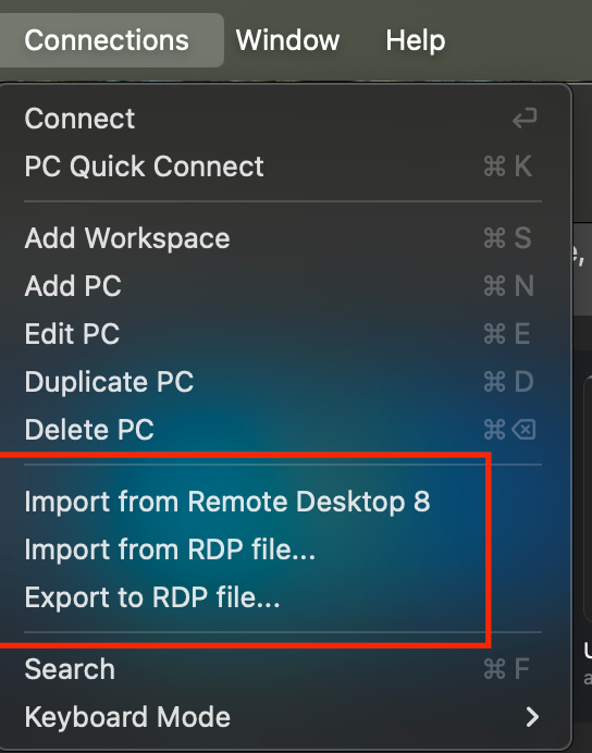 Import/Export to RDP format