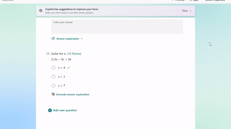Generate answer explanation for newly created questions