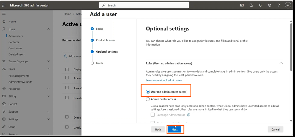 Roles in the Admin Center