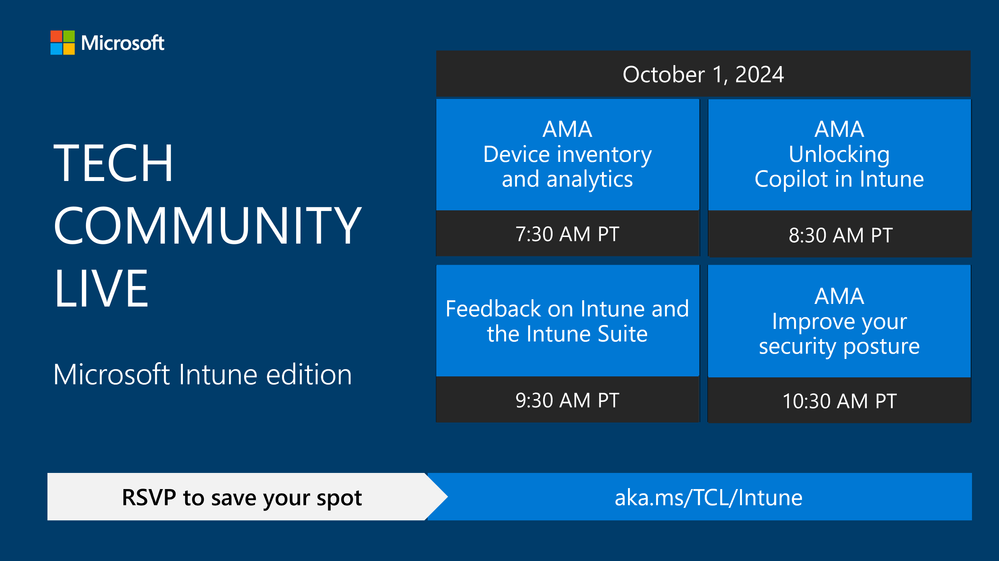 RSVP and add this event to your calendar by visiting aka.ms/TCL/Intune