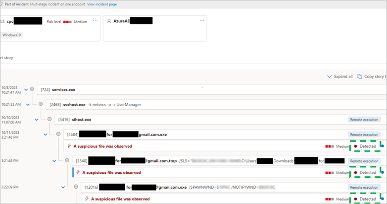 Screenshot showing detection of suspicious behavior