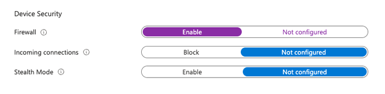 Screen shot of Not Configured for Stealth Mode from the Intune admin center UI.