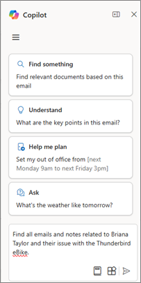 An image of the Copilot chatbot with prompts.