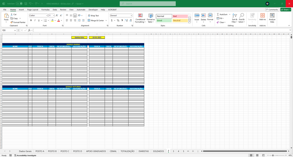 should be populated with 3sCamila And  only on Serviço Diurno and the other names on both Servico Diurno e Nortuno