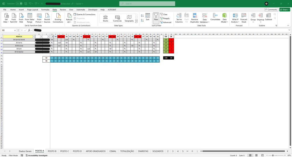 Filter applied on the that should match the destination day sheet ( in this case #2)