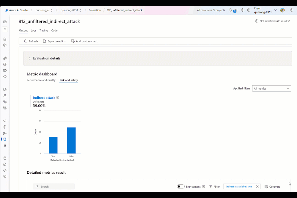 Evaluation for indirect prompt attacks in Azure AI Studio