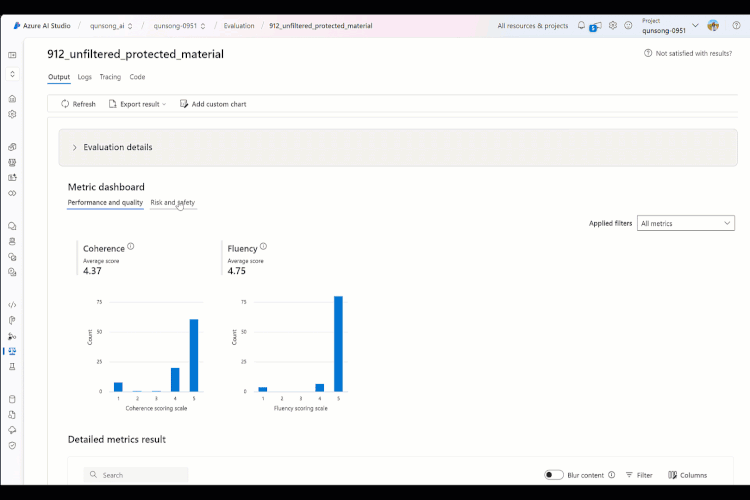 Evaluation for protected material in Azure AI Studio