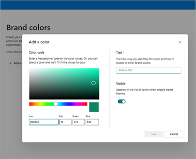 Add your brand colors in the SharePoint brand center