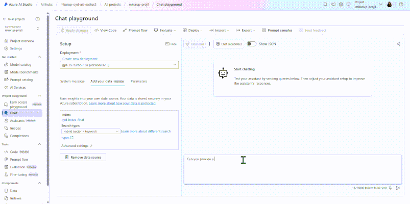 Securely use the Chat Playground in AI Studio with disabled public access and private endpoints on your AI hub, AI Search, AI Services, and Storage.
