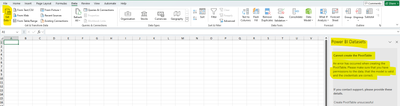 error that is shown when trying to connect to Power BI datamodel/dataset