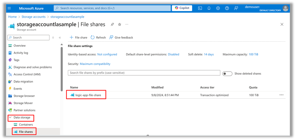 Figure 13 - Azure Files share name